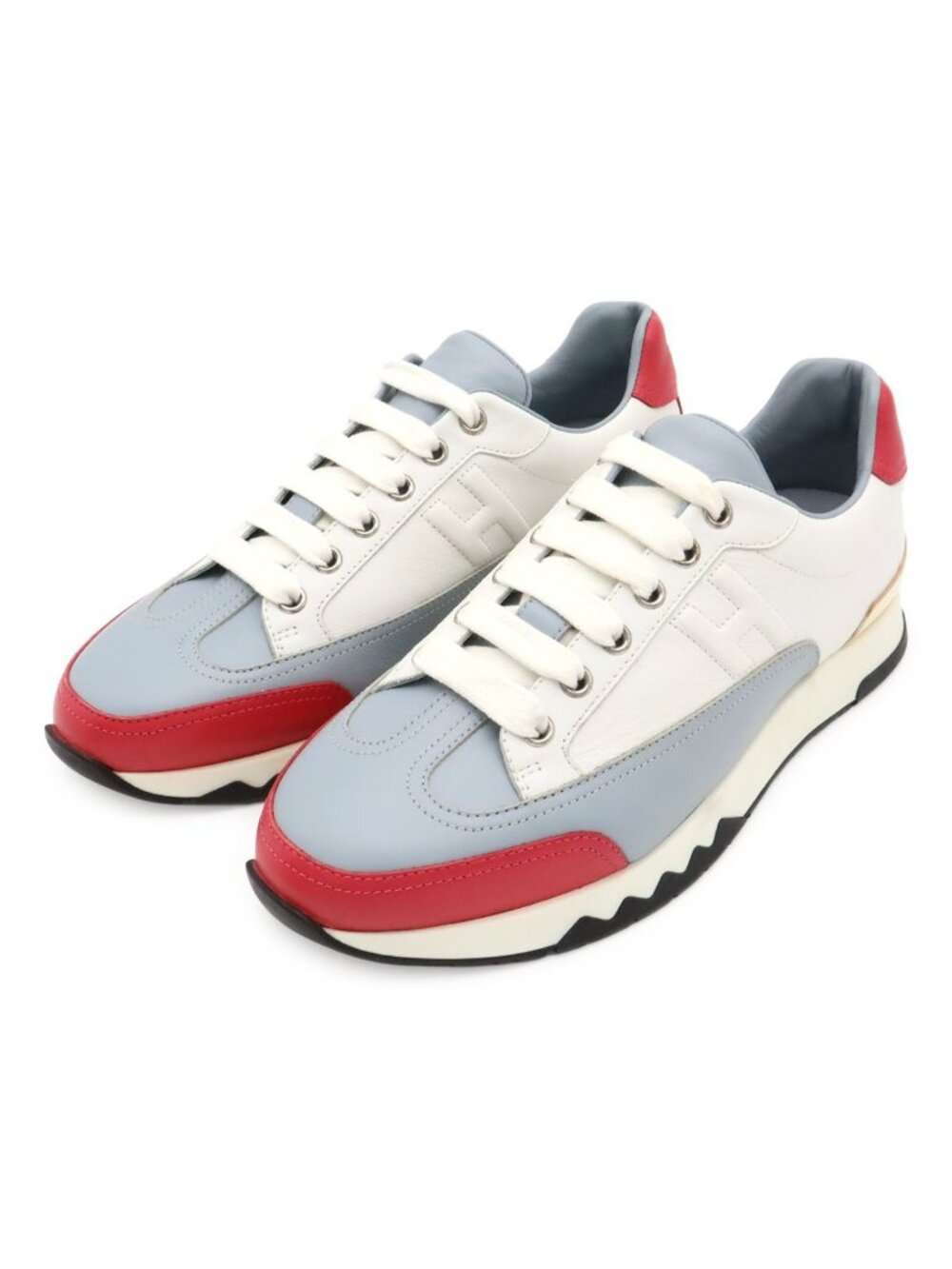 Hermes Trail Sneakers H Logo Leather White Fuchsia Pink Blue Gray 38.5
